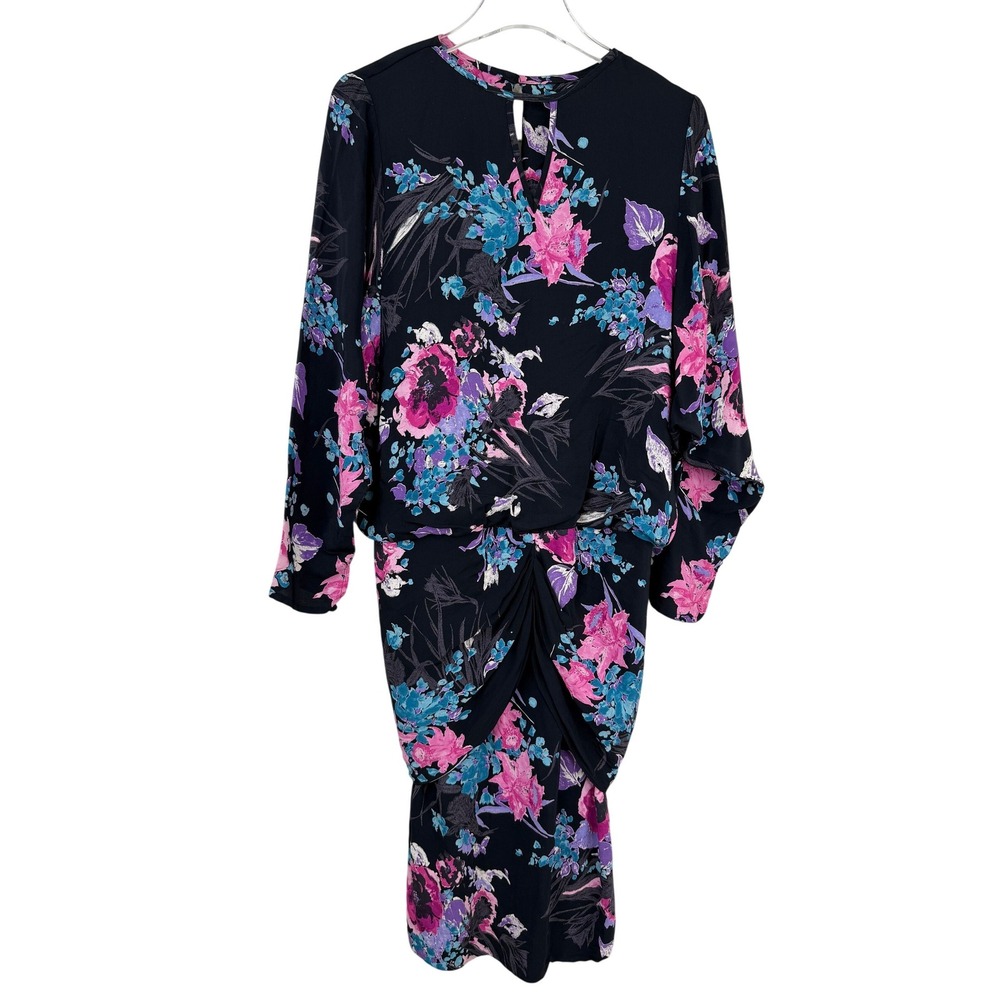 VINTAGE Barbara Barbara Floral Draped Dress Women 8 80s Rayon Made in USA